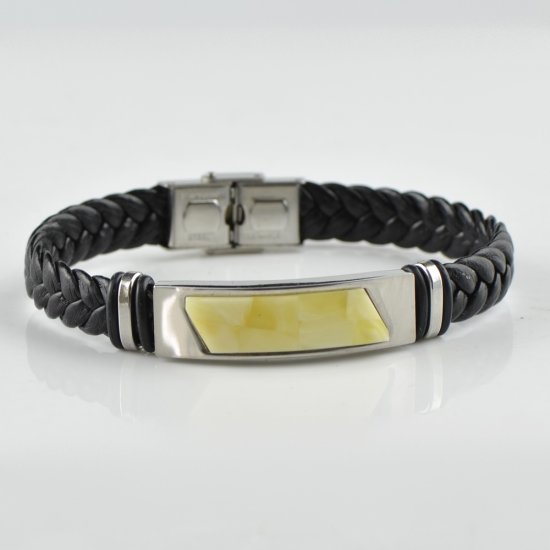 Wrap Leather natural Amber bracelet for men